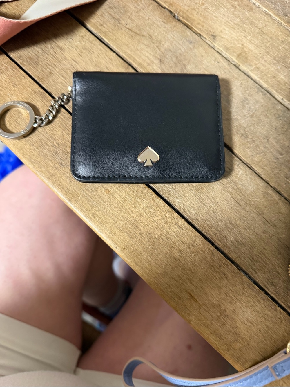 kate spade Black Leather Card Case with Gold Spade Accent